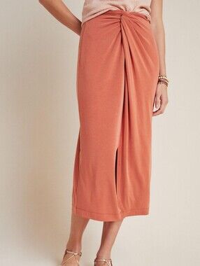 $146 Anthropologie Terra Cotta Twist Front Junie Midi Skirt
